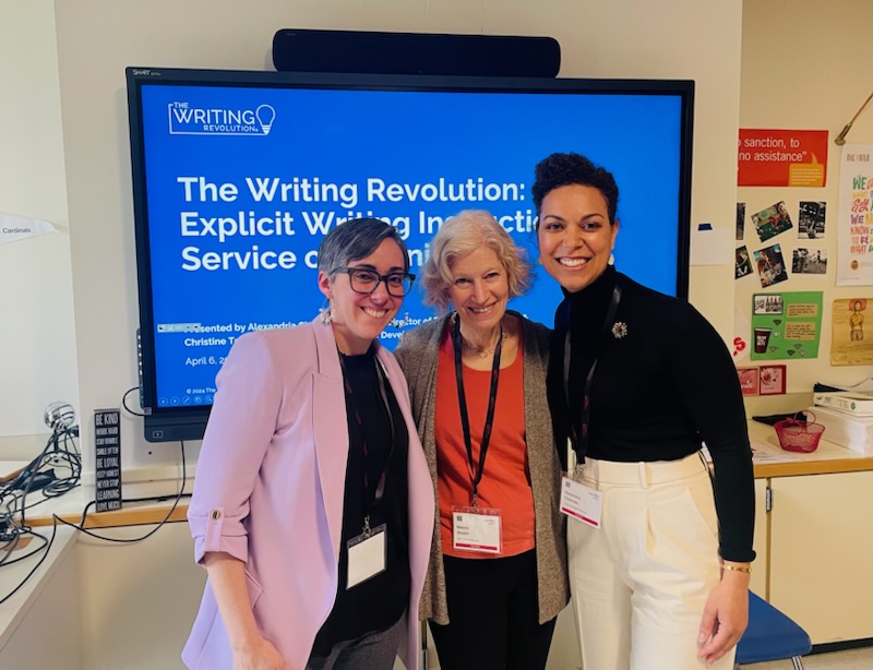 Photo of Alexandria Chalonec and Christine Teahan from TWR with Natalie Wexler, co-author of The Writing Revolution